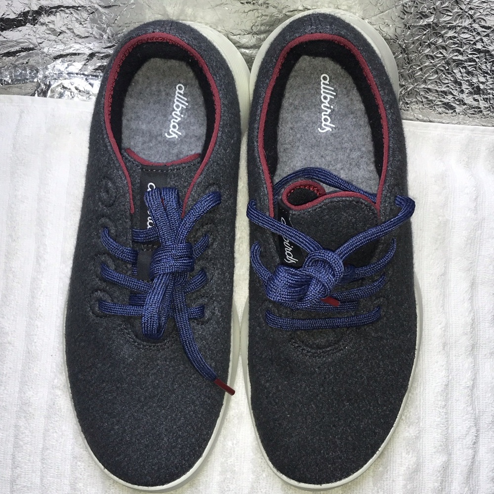 allbirds Kids Wool Sneakers in Charcoal with Navy and Red Trim